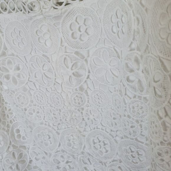 Express Womens Size XL White Short Sleeve Crochet Midi Sweetheart Zip Back Dress - Picture 5 of 10